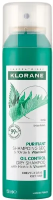 Сухой шампунь Klorane Dry Shampoo With Nettle And Vitamin E для жирных волос, с крапивой, 150 мл
