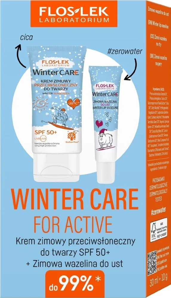 Набор Floslek Winter Care зимний солнцезащитный крем SPF50+ и бальзам для губ 30 мл+10 г