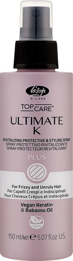 Восстанавливающий термозащитный спрей Lisap Ultimate K с маслом бабассу и рисом, 250 мл