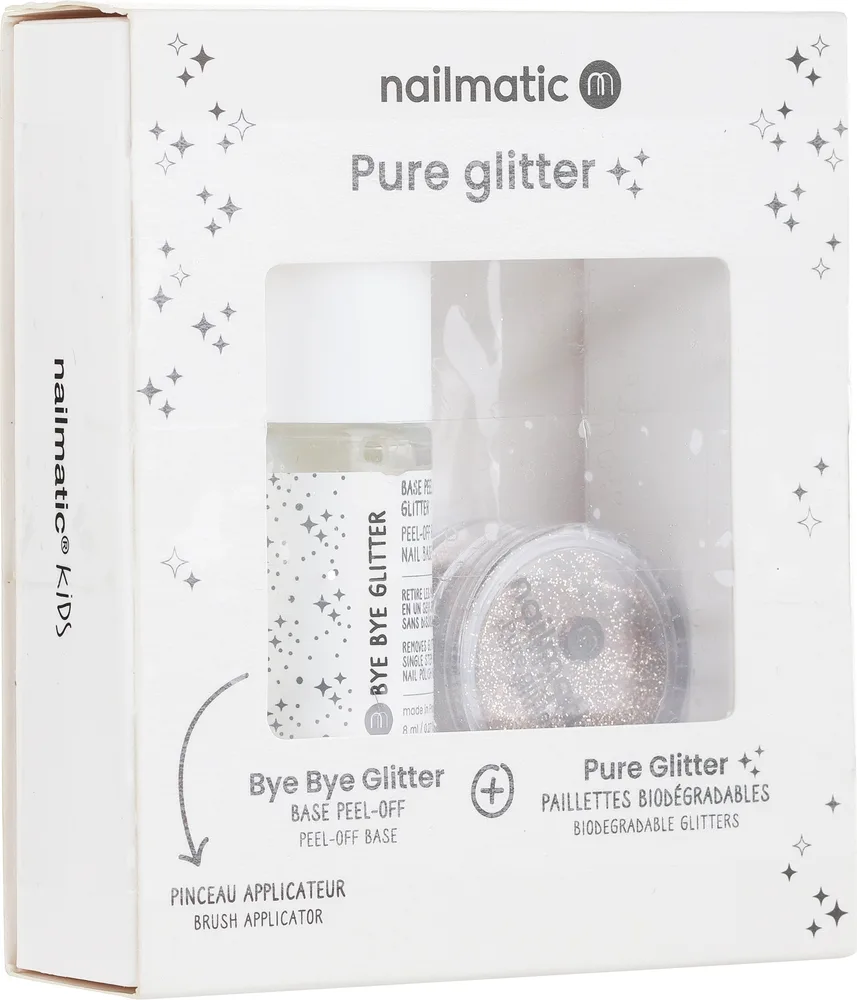 Набор Nailmatic Pure Glitter база для ногтей 8 мл блестки серебро и золото и кисть
