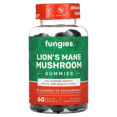 БАД жевательный мармелад Fungies Lion's Mane Mushroom Gummies со вкусом голубики и клубники, 60 шт