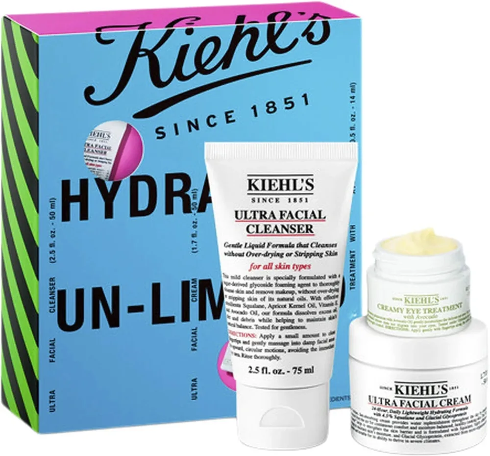 Набор для лица Kiehl's Hydration Routine: гель для умывания, увлажняющий крем, крем для кожи вокруг глаз с авокадо