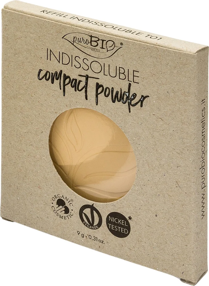 Пудра для лица PuroBio Cosmetics Indissoluble Compact Powder компактная, сменный блок, 9 г, оттенок T01