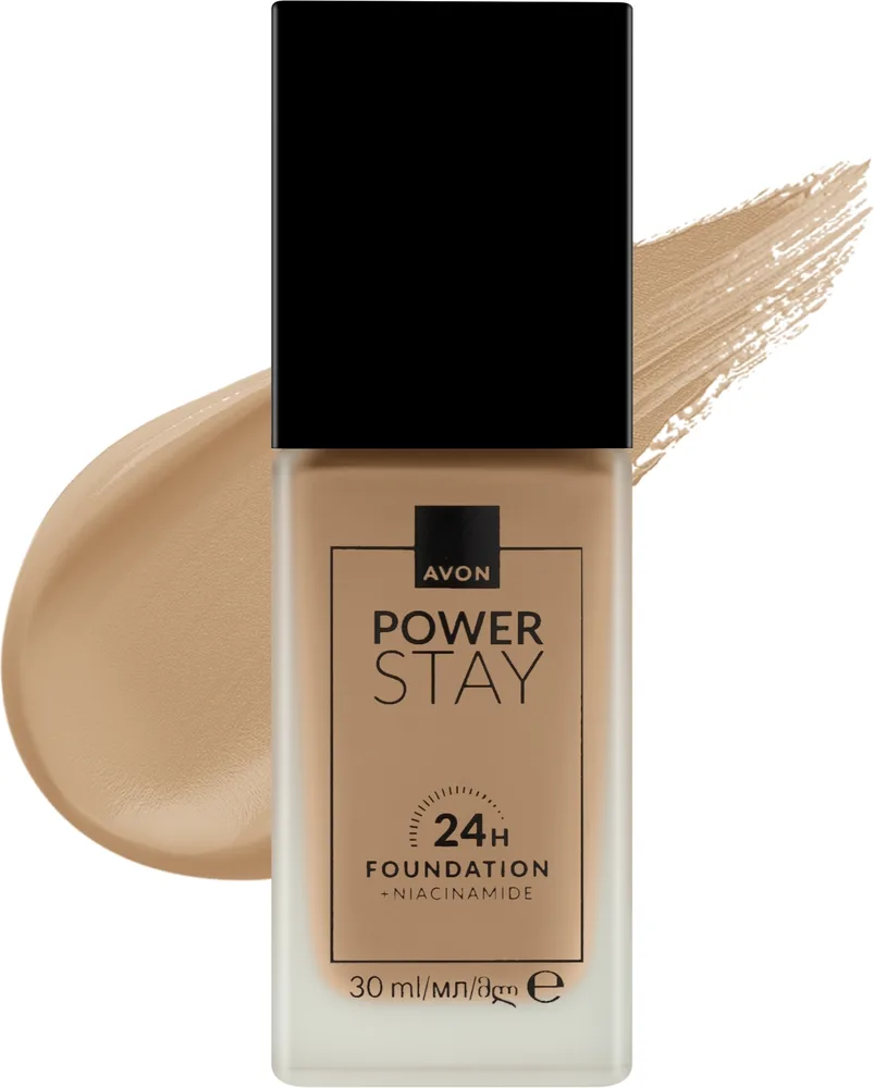 Тональный флюид Avon Power Stay 24H Foundation + Niacinamide матирующий стойкий SPF 10, 30 мл, оттенок 140P - Light Ivory