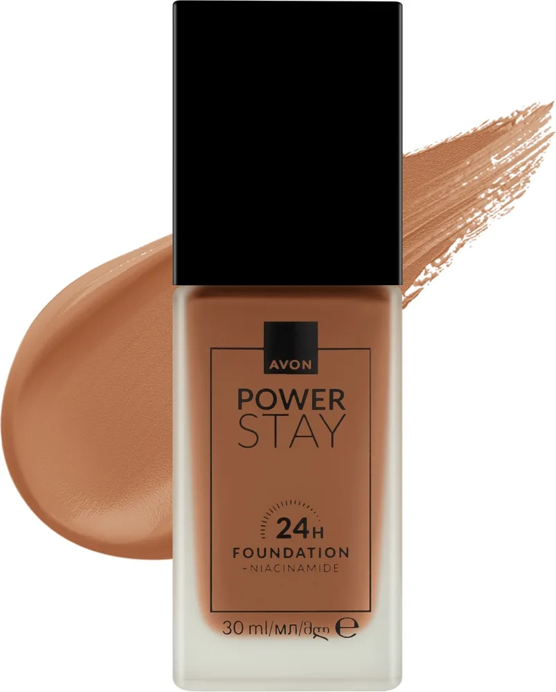 Тональный флюид Avon Power Stay 24H Foundation + Niacinamide матирующий стойкий SPF 10, 30 мл, оттенок 438P - Chocolate