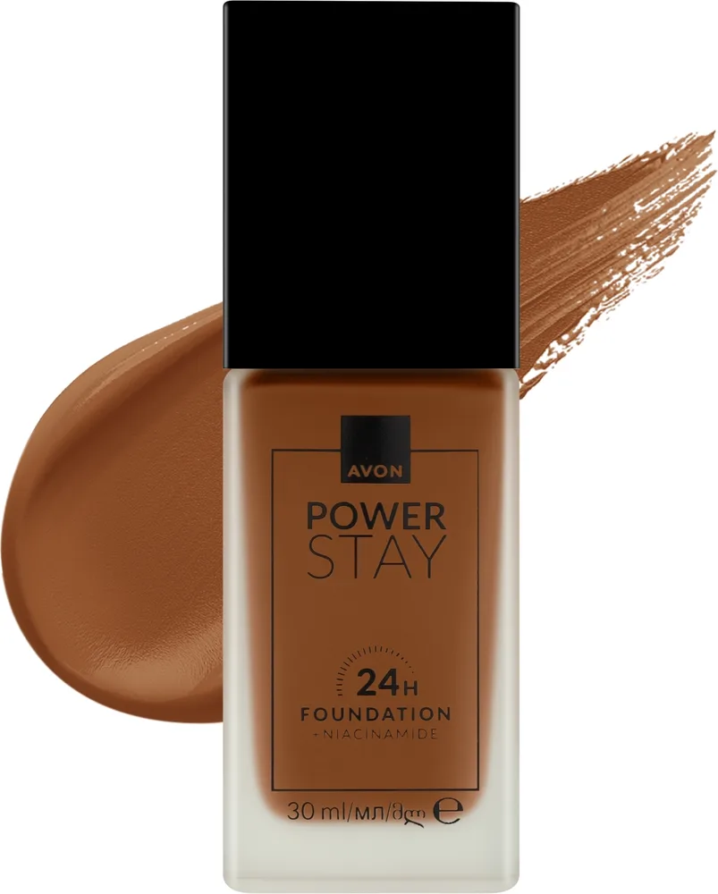 Тональный флюид Avon Power Stay 24H Foundation + Niacinamide матирующий стойкий SPF 10, 30 мл, оттенок 510N - Walnut