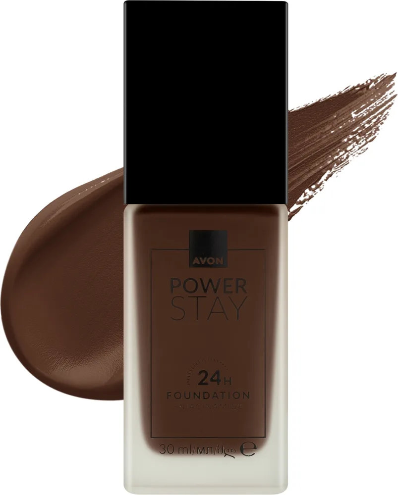 Тональный флюид Avon Power Stay 24H Foundation + Niacinamide матирующий стойкий SPF 10, 30 мл, оттенок 530N - Maple