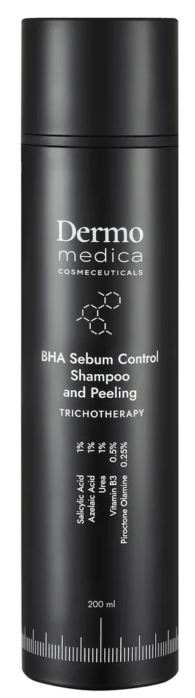 Шампунь-пилинг Dermomedica Trichotherapy BHA 2в1, против жирности кожи головы, перхоти и выпадения волос, 200 мл, Польша