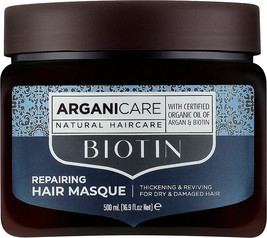 Восстанавливающая маска для волос Arganicare Biotin с биотином, коллаген, аргановое масло, плотность и блеск, 500 мл