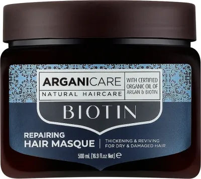Восстанавливающая маска для волос Arganicare Biotin с биотином, коллаген, аргановое масло, плотность и блеск, 500 мл
