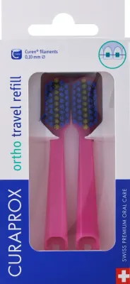 Сменные головки для дорожной зубной щётки Curaprox Ortho Travel Refill CS 5460, ортодонтические, розовая и синяя, 2 шт