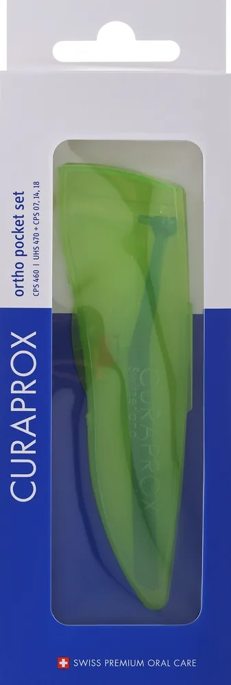 Набор для чистки полости рта Curaprox CPS 459 Prime Pocket Set межзубные ершики и держатель зеленый футляр