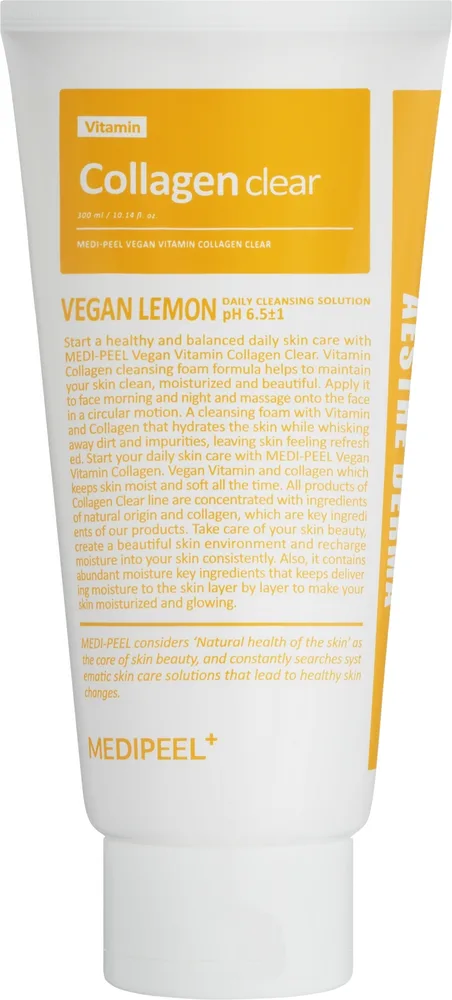 MEDIPEEL Medi Peel Vegan Vitamin Collagen Clear - Пенка для умывания Medi Peel Vegan Vitamin Collagen Clear гелевая, с коллагеном, осветляющая, 300 мл