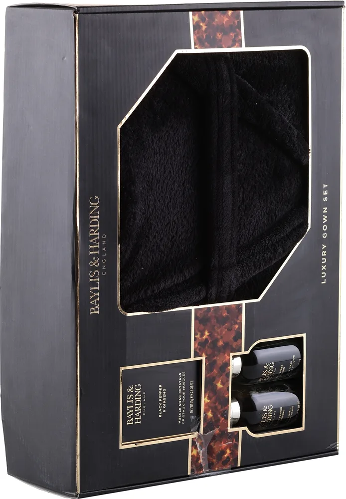 Набор Baylis & Harding Black Pepper & Ginseng гель для душа 100 мл мыло для лица 100 мл кристаллы для ванны 75 г и халат