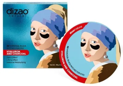 Патчи для глаз Dizao Natural Hyaluron And Charcoal Hydrogel Black Eye Patches гидрогелевые, с гиалуроном и углём, 60 шт