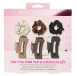 Набор Brushworks Natural Hair Clip & Scrunchie атласные резинки 3 шт и крабы для волос 3 шт — фото 1