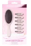 Набор Brushworks Luxury Hair Styling Pink зажимы без заломов 6 шт и овальная расческа для распутывания — фото 1