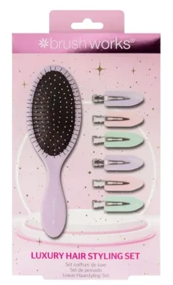 Brushworks Luxury Hair Styling Purple Set набор для укладки волос: 6 заколок + щётка, 7 предметов, заколки без заломов и массажная щётка