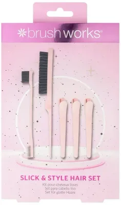 Набор Brushworks Slick & Style зажимы для секций 3 шт расческа для начеса и двусторонняя щетка-гребень
