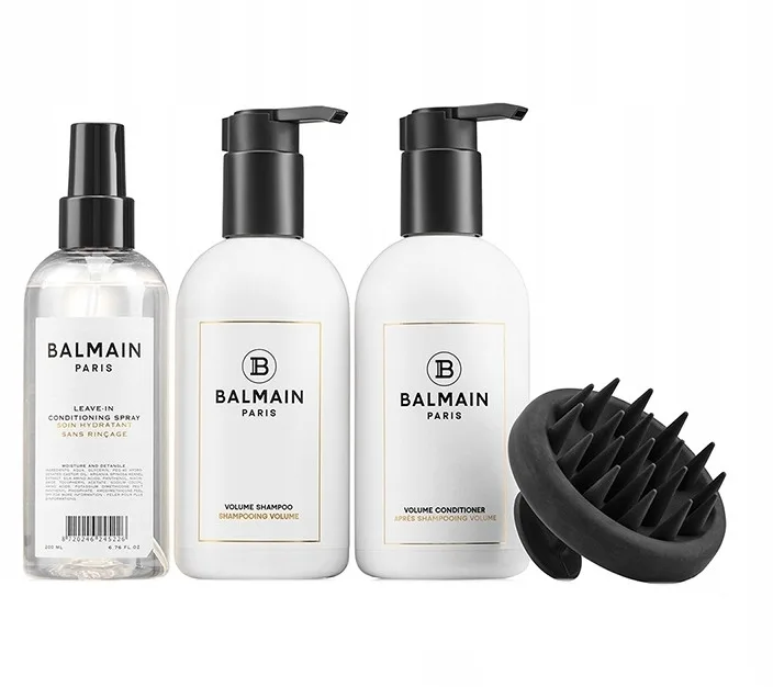 Набор Balmain Paris Hair Couture Volume Care шампунь 300 мл кондиционер 300 мл спрей для волос 200 мл и массажер для кожи головы