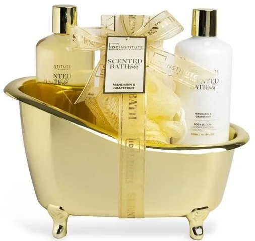 Набор IDC Institute Scented Bath Gold гель для душа 300 мл лосьон для тела 300 мл соль для ванны 150 г и мочалка люфа