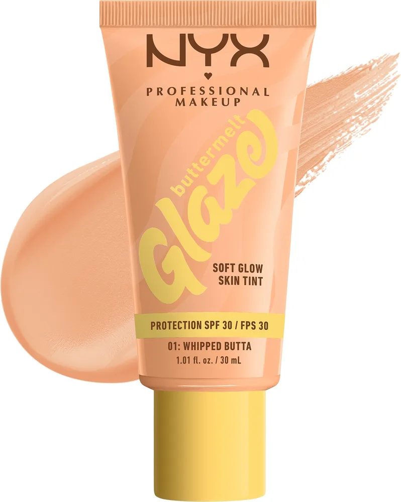 Тонирующий флюид NYX Professional Makeup Buttermelt Glaze Soft Glow Skin Tint сияющий SPF 30, 30 мл, оттенок 01 - Whipped Butta