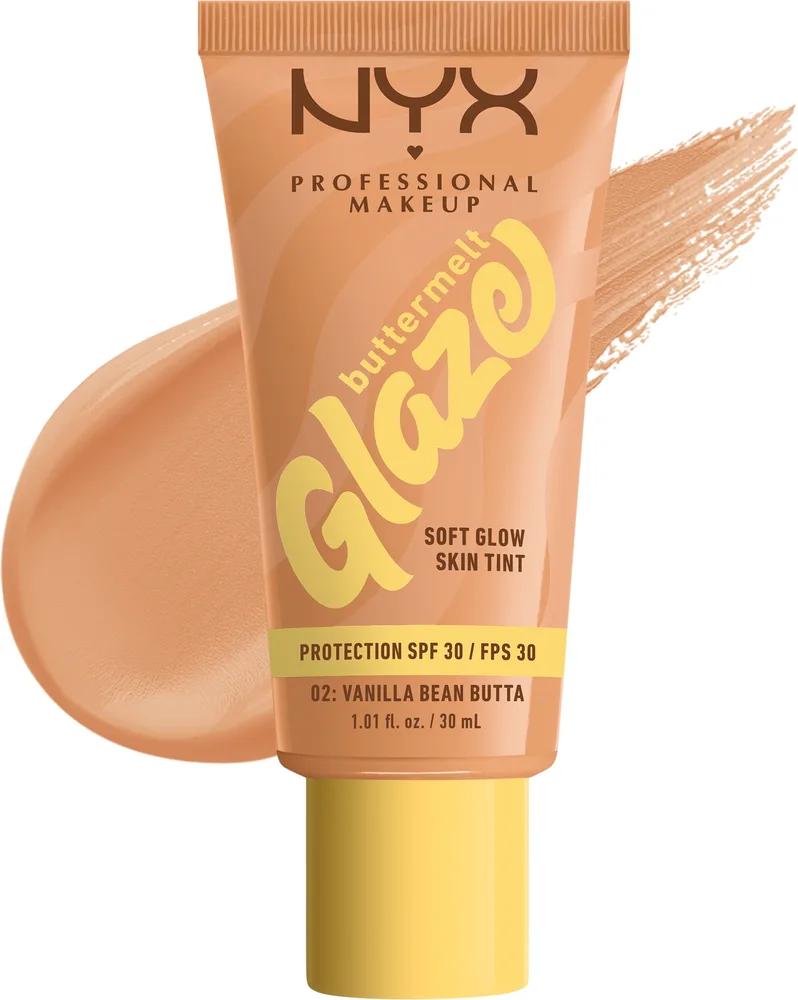 Тонирующий флюид NYX Professional Makeup Buttermelt Glaze Soft Glow Skin Tint сияющий SPF 30, 30 мл, оттенок 02 - Vanilla Bean Butta