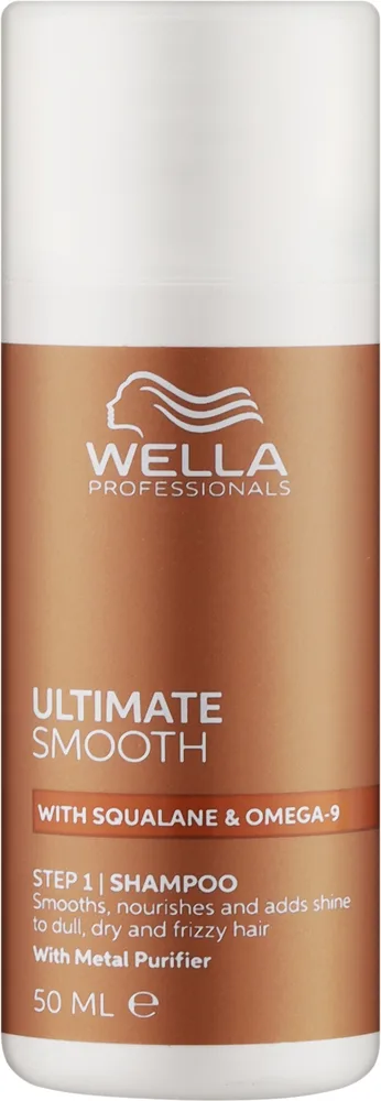 Шампунь Wella Professionals Ultimate Smooth разглаживающий, со скваланом и омега-9, для окрашенных волос, 50 мл, Германия