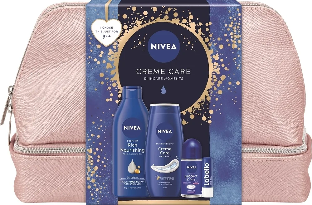 Набор NIVEA Creme Care гель для душа молочко антиперспирант и бальзам для губ с миндальным маслом 5 предметов