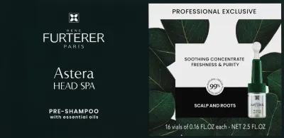 Успокаивающий концентрат для кожи головы Rene Furterer Astera Head SPA перед мытьём шампунем, с маслами мяты и эвкалипта, 16 × 5 мл