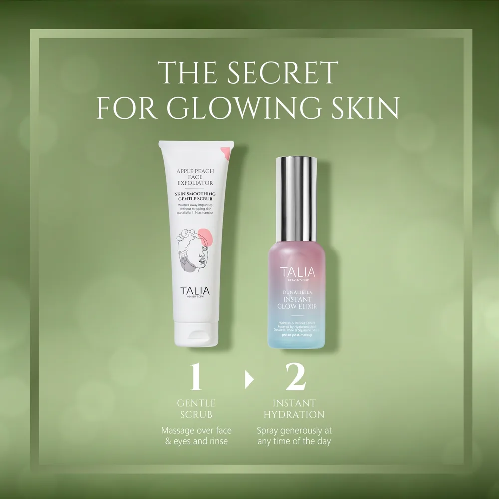 Набор для лица Talia Heaven's Dew Instant Glow скраб с косточками персика и спрей-эликсир 50+30 мл
