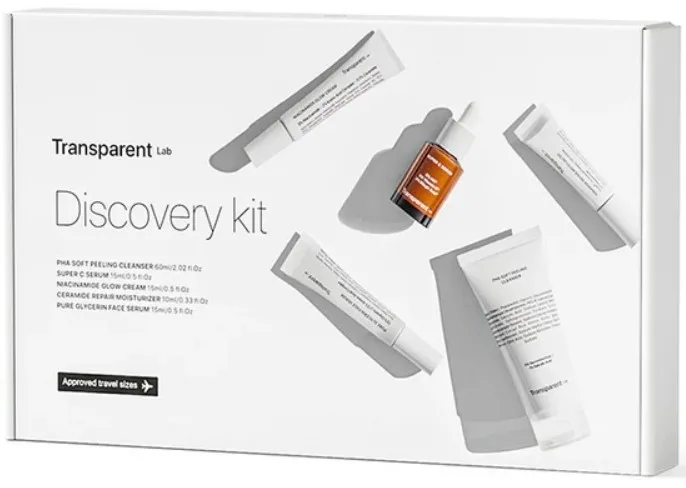 Набор для лица Transparent Lab Discovery Kit пилинг-очищение крем с ниацинамидом сыворотка с витамином С и церамидами 5 предметов