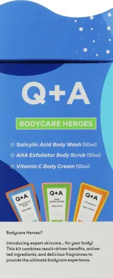 Набор для тела Q+A Bodycare Heroes гель скраб и крем с салициловой кислотой AHA и витамином С 3x50 мл