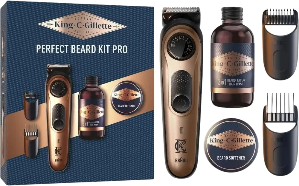 Набор Gillette King C. Perfect Beard Kit Pro триммер для бороды средство для умывания 60 мл и бальзам для бороды 25 мл