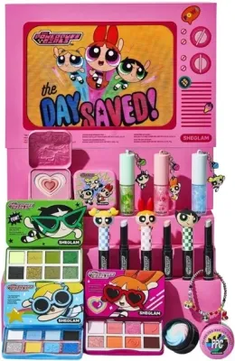 Коллекционный набор для макияжа Sheglam Powerpuff Girls палетка теней хайлайтер румяна блески для губ и браслет
