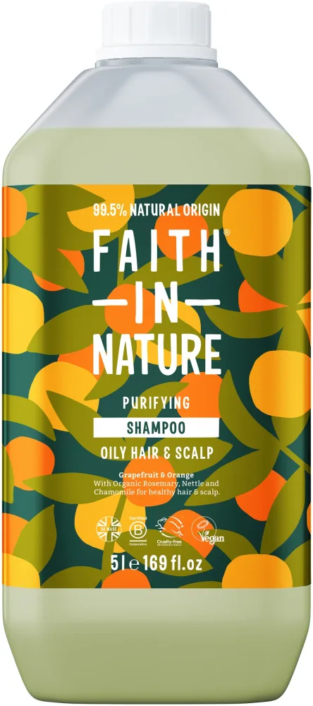 Шампунь для нормальных и жирных волос Faith In Nature Grapefruit Orange Shampoo «Грейпфрут и апельсин», сменный блок, 5000 мл