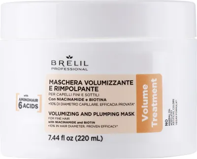 Маска для объёма тонких волос Brelil Volume Treatment, растительные протеины, ниацинамид, биотин