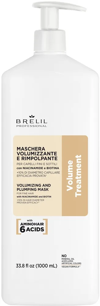 Маска для объёма тонких волос Brelil Volume Treatment, растительные протеины, ниацинамид, биотин