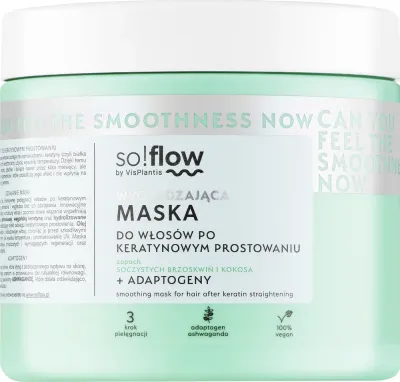 Разглаживающая маска для волос после кератинового выпрямления So!Flow, растительный кератин, протеины, масло бабассу, 400 мл