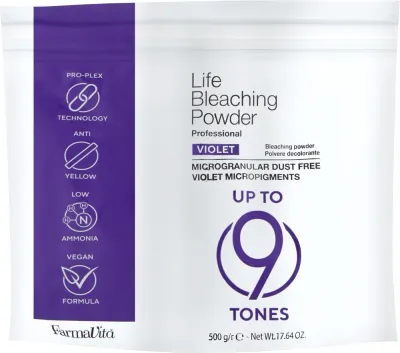 Осветляющий порошок для волос Farmavita Life Bleaching Powder Violet, фиолетовый, с аминокислотами, 500 г