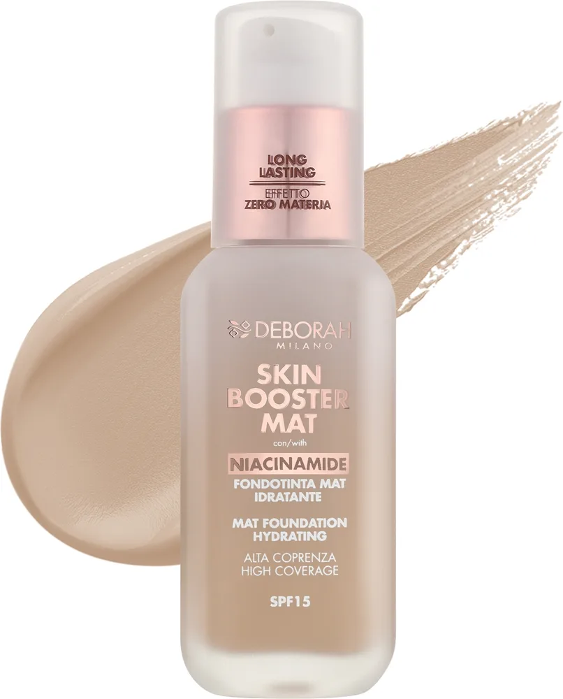 Тональный флюид Deborah Skin Booster Mat Foundation матирующий увлажняющий SPF 15, 30 мл, оттенок 01 - Light Rose