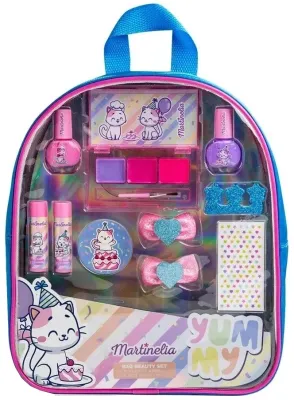 Детский набор косметики Martinelia Yummy Bag в рюкзаке лаки 2 шт бальзамы 2 шт палетка блесков заколки пилка разделитель и наклейки