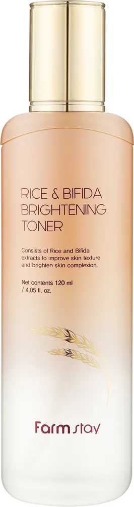 FarmStay Rice and Bifida Brightening Toner тонер для лица с экстрактом риса, бифидобактериями и ниацинамидом для сияния кожи 120 мл