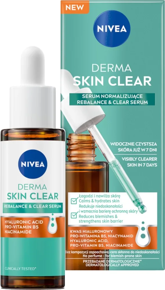 Нормализующая сыворотка для лица NIVEA Derma Skin Clear с ниацинамидом и гиалуроновой кислотой 30 мл