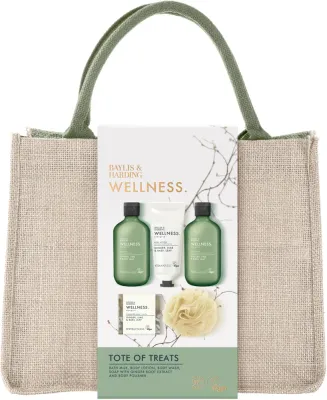 Набор Baylis & Harding Wellness молочко для ванны 300 мл гель для душа 300 мл лосьон 130 мл мыло 150 г губка и сумка-шоппер