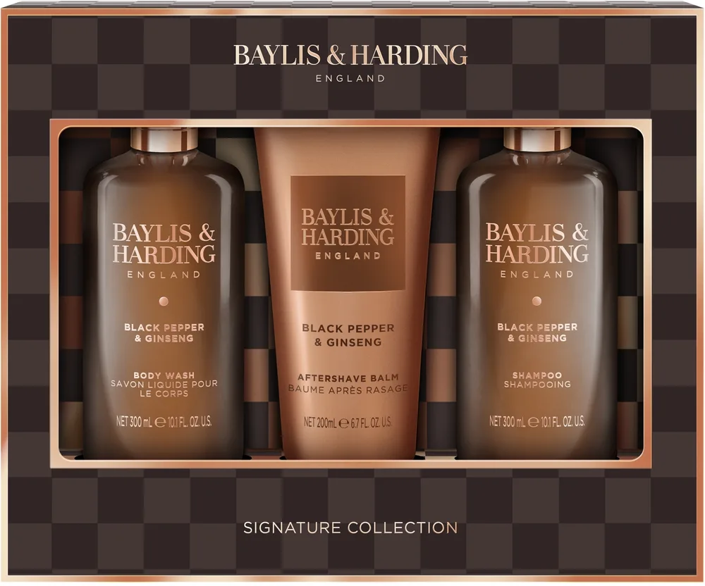 Мужской набор Baylis & Harding Black Pepper & Ginseng гель для душа 300 мл бальзам после бритья 200 мл и гель для тела и волос 300 мл