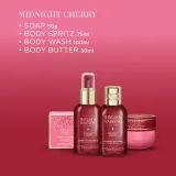 Дорожный набор Baylis & Harding Midnight Cherry спрей для тела 75 мл мыло 50 г гель для душа 100 мл масло для тела 50 мл и косметичка — фото 4