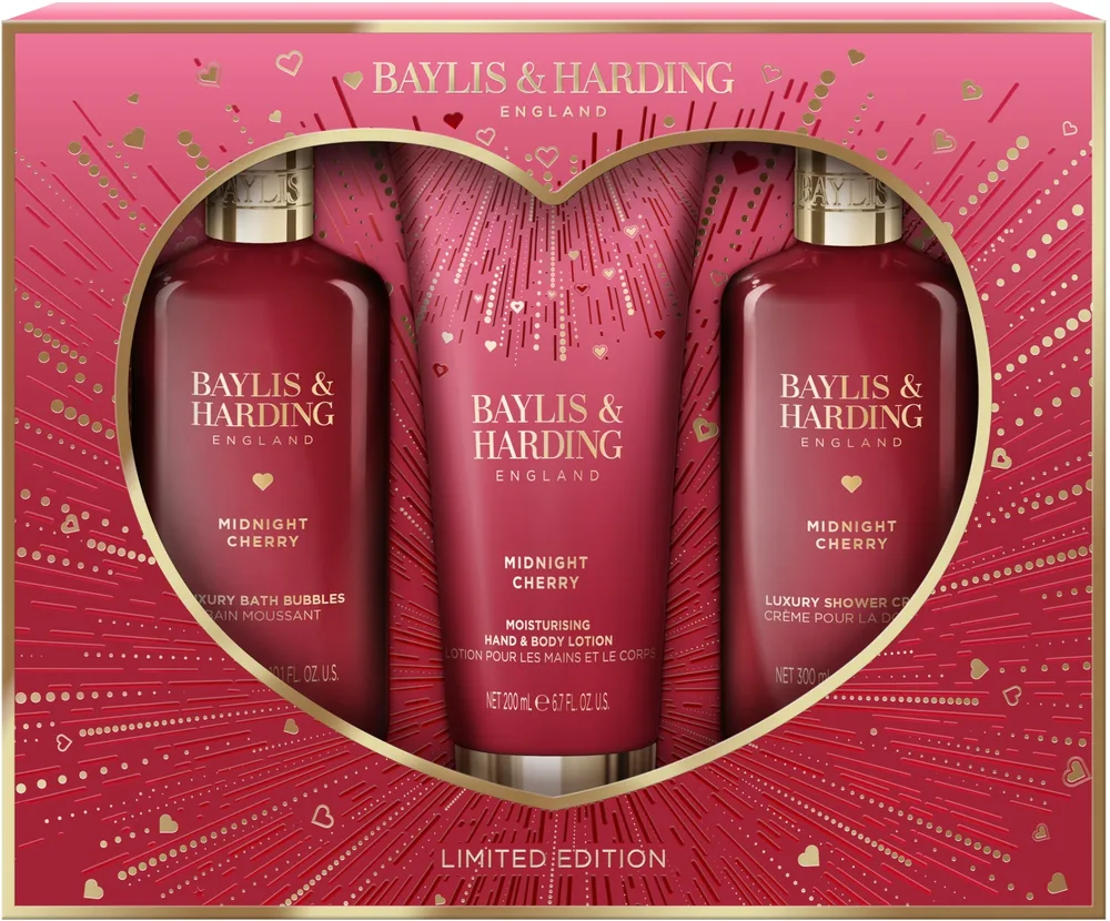 Набор Baylis & Harding Midnight Cherry пена для ванны 300 мл крем-гель для душа 300 мл и лосьон для рук и тела 200 мл