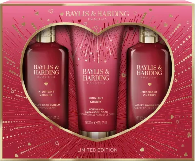 Набор Baylis & Harding Midnight Cherry пена для ванны 300 мл крем-гель для душа 300 мл и лосьон для рук и тела 200 мл