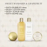 Набор Baylis & Harding Sweet Mandarin & Grapefruit пена для ванны 250 мл лосьон 250 мл бомбочка для ванны 120 г и скраб для тела 100 мл — фото 4